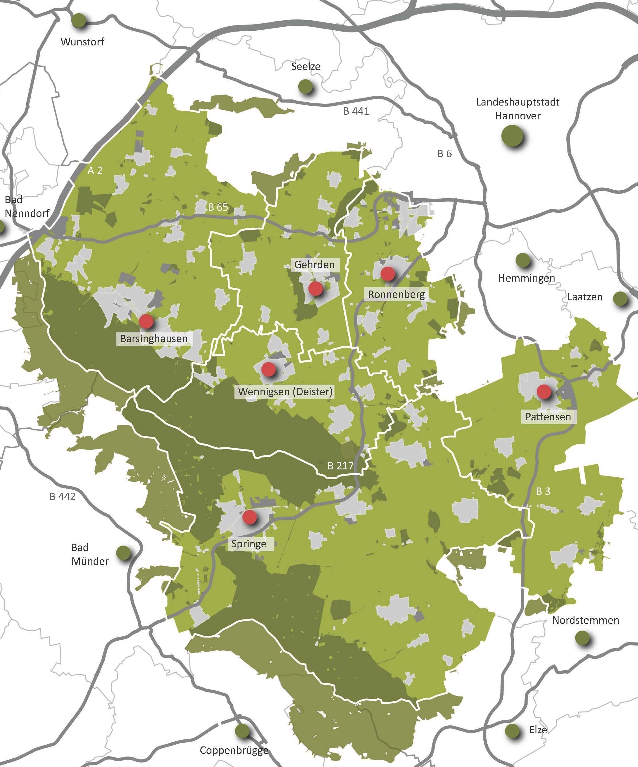 Karte - Bad Nenndorf Wunstorf B 442 A 2 Bad Münder Barsinghausen B 65 Springe Seelze Wennigsen (Deister) Coppenbrügge Gehrden B 441 B 217 Ronnenberg B 6 Landeshauptstadt Hannover Hemmingen Pattensen B 3 Laatzen Elze Nordstemme